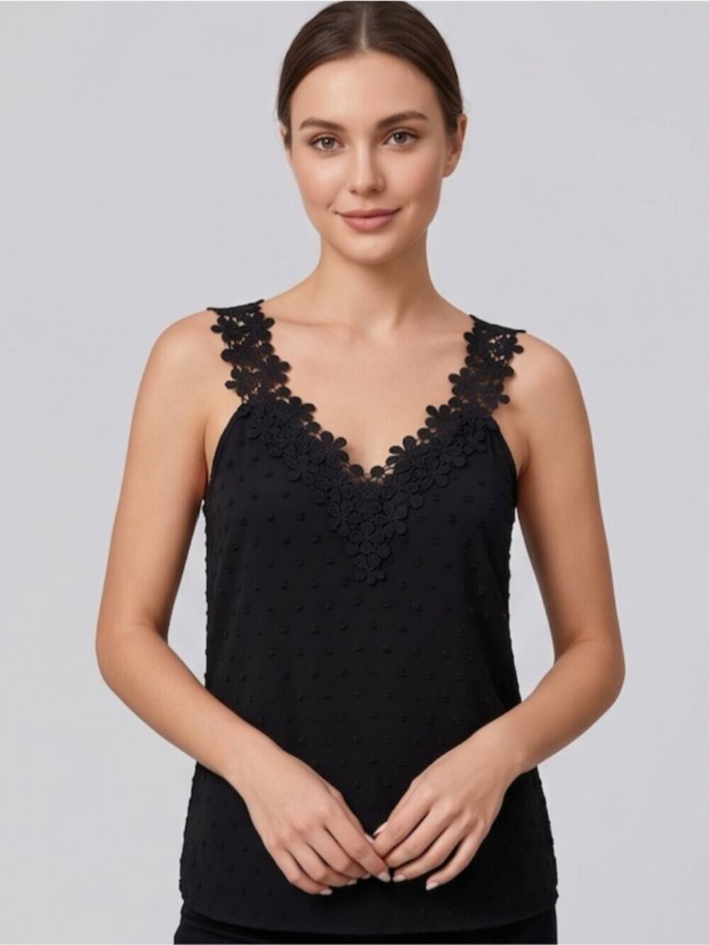 Boho Crochet Lace Dot Cami Black